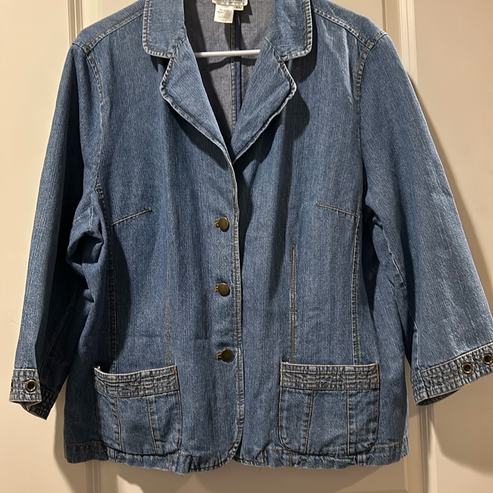 Coldwater Creek Denim Jean Jacket Blazer button down pockets detail cuffs sz XL
